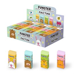 Ластик FUNSTER (ФАНСТЕР) "ANIMALS", 50х24х10 мм, прямоугольный, картонный держатель, экологичный ПВХ, ассорти, 272730