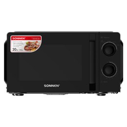 Микроволновая печь SONNEN MW2070BL-6MB, 20 л, 700 Вт, таймер, механическое управление, ручка, черная, 454983
