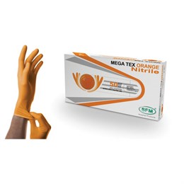 Перчатки нитриловые сверхпрочные с текстурой SFM MEGA TEX ORANGE, Германия, 25 пар (50 штук), размер L, ЧЗ, 4036534914205