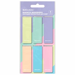 Закладки для книг МАГНИТНЫЕ, "PASTEL", набор 6 штук, 60x20 мм, BRAUBERG, 117013