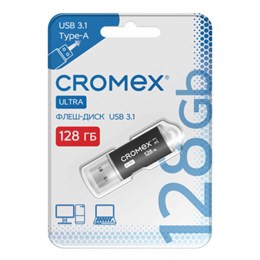 Флеш-диск 128 GB, CROMEX Ultra USB 3.1, металлический корпус, черный, 514165