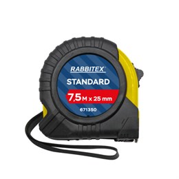 Рулетка измерительная 7,5 м х 25 мм, обрезиненный корпус, с фиксатором, RABBITEX Standard, 671350