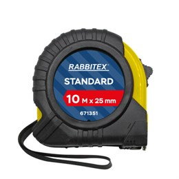 Рулетка измерительная 10 м х 25 мм, обрезиненный корпус, с фиксатором, RABBITEX Standard, 671351
