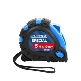 Рулетка измерительная 5 м х 19 мм, обрезиненный корпус, 3 фиксатора, RABBITEX Special, 671354