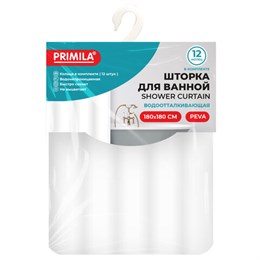 Шторка для ванной PEVA, 180х180см, кольца в комплекте, 3 цвета ассорти (белый, голубой, коричневый), PRIMILA, 700072