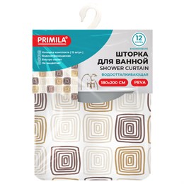 Шторка для ванной PEVA, 180х200см, кольца в комплекте, 3 дизайна ассорти, ФИГУРЫ, PRIMILA, 700075