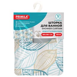 Шторка для ванной PEVA, 180х180см, кольца в комплекте, 3 дизайна ассорти, РАСТЕНИЯ, PRIMILA, 700076