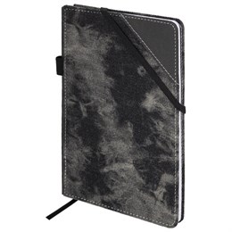 Блокнот А5 135x210мм BRAUBERG Denim, ткань/экокожа, резинка, держатель, 80л клетка, черный, 117140