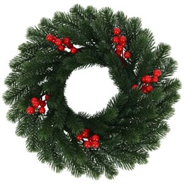 Венок новогодний, d42 см "Красные ягодки", с декором, литой ПЭТ, ЗОЛОТАЯ СКАЗКА, 592517