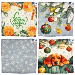 Чехол на подушку новогодний (1 шт.) 45х45см, "X-mas Magic", полиэстер, ассорти 4 дизайна, ЗОЛОТАЯ СКАЗКА, 592529