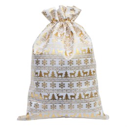 Подарочный мешок (1шт) новогодний, 30х45см, "X-Mas Pattern", под лён, фольга, ЗОЛОТАЯ СКАЗКА, 592536