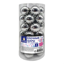 Шары ёлочные 30 шт., 4 см, "Solid Color", пластик, СЕРЕБРО, глянец, ЗОЛОТАЯ СКАЗКА, 592498