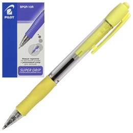 Ручка шариковая автоматическая с грипом PILOT Super Grip, СИНЯЯ, желтые детали, линия 0,21 мм, BPGP-10R-F, BPGP-10R-F Y