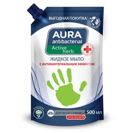 Мыло жидкое антибактериальное для всей семьи 500мл AURA АНТИБАКТЕРИАЛЬНАЯ "Ромашка", дой-пак, 10510