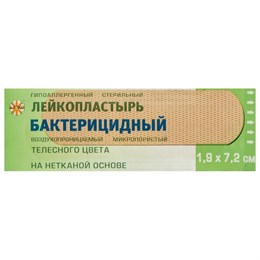 Лейкопластырь бактерицидный 1,9х7,2 см телесного цвета на нетканой основе, LEIKO ш/к 44552, 213875