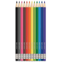 Карандаши цветные стираемые с ластиком BRAUBERG ERASABLE, 12 цветов, шестигранные, 182070