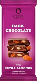 Шоколад  "O'Zera" горький с цельным миндалем Dark & Extra Almond, 90 г Шоколад  "O'Zera" горький с цельным миндалем Dark & Extra Almond, 90 г