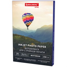 Фотобумага матовая, 10х15 см, 230 г/м2, односторонняя, 50 листов, BRAUBERG EXTRA, 364484 Фотобумага матовая, 10х15 см, 230 г/м2, односторонняя, 50 листов, BRAUBERG EXTRA, 364484