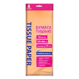 Цветная бумага ТИШЬЮ 17г/м2, 50х66см, 10 листов пастель персиковый, ЗОЛОТАЯ СКАЗКА, 116481