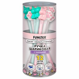 Ручка с топпером с блёстками шариковая масляная FUNSTER (ФАНСТЕР) "SHINY MIX", СИНЯЯ, корпус ассорти, узел 0,7 мм, линия 0,35 мм, 144371