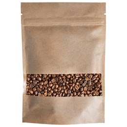 Пакет дой-пак с замком ZIP LOCK, крафт с окном 60 мм, 170х240 + 40 мм, 100 штук, 150 мкм, BRAUBERG, 700692