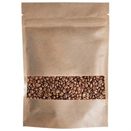 Пакет дой-пак с замком ZIP LOCK, крафт с окном 60 мм, 180х260 + 40 мм, 100 штук, 150 мкм, BRAUBERG, 700693