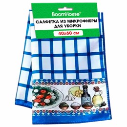 Салфетка из МИКРОФИБРЫ универсальная, 40х60 см, синяя клетка, орнамент, 240 г/м2, BOOMHOUSE (БУМХАУС), 700881