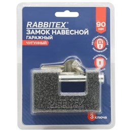 Замок навесной чугунный "Гаражный", ширина 90 мм, с полимерным покрытием, 3 ключа, RABBITEX (РАББИТЕКС), 671303