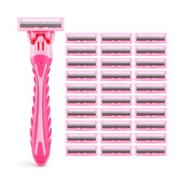 Бритвенный станок многоразовый женский, 3 лезвия, 31 кассета, розовый, X-ONE, 700025