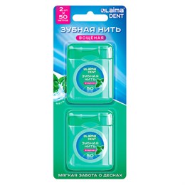 Зубная нить вощеная 100м (2шт х 50м), мягкая забота о деснах, ВКУС МЯТЫ, LAIMA DENT, 609414