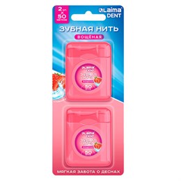 Зубная нить вощеная 100м (2шт х 50м), мягкая забота о деснах, ВКУС КЛУБНИКИ, LAIMA DENT, 609416