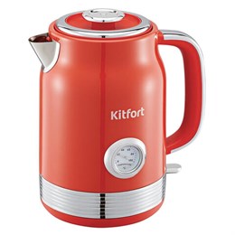 Чайник KITFORT КТ-6791, 1,7л, 2200Вт, закрытый нагревательный элемент, термометр, сталь, красный