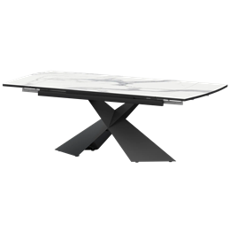 Стол раздвижной Модерн Обеденные столы в пластике Модерн 1400х800+300 (Н-3832) Мрамор Белый/Черный муар