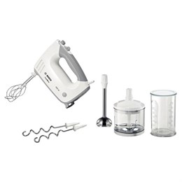 Миксер BOSCH MFQ 36480, 450 Вт, 5 скоростей, 6 насадок, стакан, белый, MFQ36480