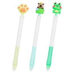 Ручка стираемая с топпером гелевая FUNSTER "CUTE ANIMALS", СИНЯЯ, ассорти, пишущий узел 0,5 мм, 144516