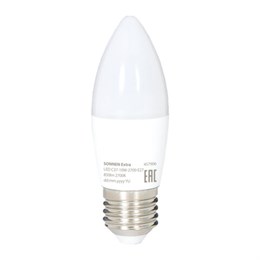 Лампа светодиодная SONNEN EXTRA, 10 (85) Вт, Е27, свеча, теплый белый, 30000 ч, LED C37-10W-2700-Е27, 457906