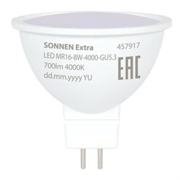 Лампа светодиодная SONNEN EXTRA, 8 (70) Вт, GU5.3, нейтральный белый, 30000 ч, LED MR16-8W-4000-GU5.3, 457917