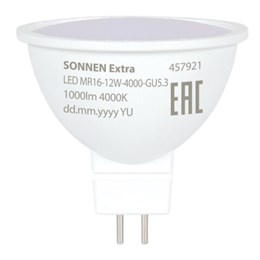 Лампа светодиодная SONNEN EXTRA, 12 (110) Вт, GU5.3, нейтральный белый, 30000 ч, LED MR16-GU5.3-12W-4000, 457921