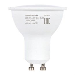 Лампа светодиодная SONNEN EXTRA, 8 (70) Вт, GU10, нейтральный белый, 30000 ч, LED MR16-GU10-8W-4000, 457923