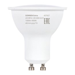 Лампа светодиодная SONNEN EXTRA, 12 (110) Вт, GU10, нейтральный белый, 30000 ч, LED MR16-GU10-12W-4000, 457927