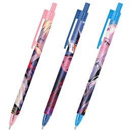 Ручка шариковая автоматическая с принтом FUNSTER "ANIME", корпус soft-touch, СИНЯЯ, пишущий узел 0,7 мм, линия письма 0,35 мм, 144406