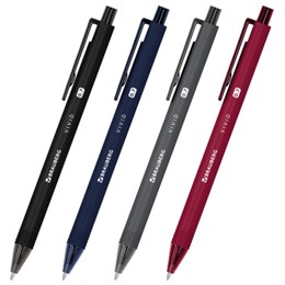 Ручка шариковая автоматическая BRAUBERG "VIVID", корпус soft-touch, СИНЯЯ, пишущий узел 0,7 мм, линия письма 0,35 мм, 144407