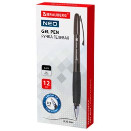 Ручка гелевая с грипом BRAUBERG "NEO", ЧЕРНАЯ, пишущий узел 0,5 мм, линия письма 0,35 мм, 144537