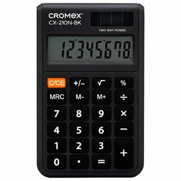Калькулятор карманный CROMEX (КРОМЕКС) CX-210N-BK (96х62 мм), 8 разрядов, двойное питание, черный, 273834