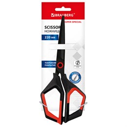 Ножницы BRAUBERG "Super special", 220 мм, черные, 3-сторонняя заточка, тефлоновое покрытие, 238849
