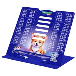 Подставка для книг и учебников BRAUBERG KIDS mini "Корги" с таблицей умножения, регулируемый угол наклона, металлическая, 238971