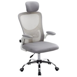 Кресло CROMEX (КРОМЕКС) "Dynamic CH-699", откидные подлокотники, пластик белый, сетка/ткань TW, серое, 533070