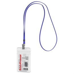 Бейдж вертикальный ERICH KRAUSE (62х91 мм), корпус прозрачный, цвет ленты синий, 63711