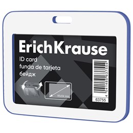 Бейдж горизонтальный ERICH KRAUSE (85х54 мм), корпус белый с синим, 63755