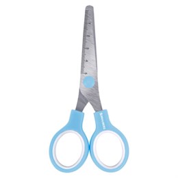 Ножницы BRAUBERG KIDS 130 мм, ручки небесно-голубые, закругленные лезвия с линейкой, 274060